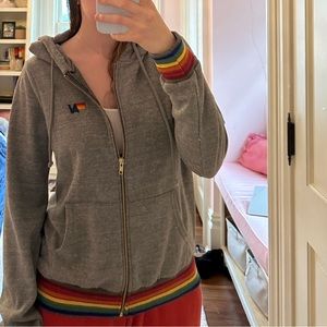 Aviator Nation Grey Zip Up with Rainbow Trimming